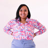Women's pink and blue button up blouse with long sleeves 