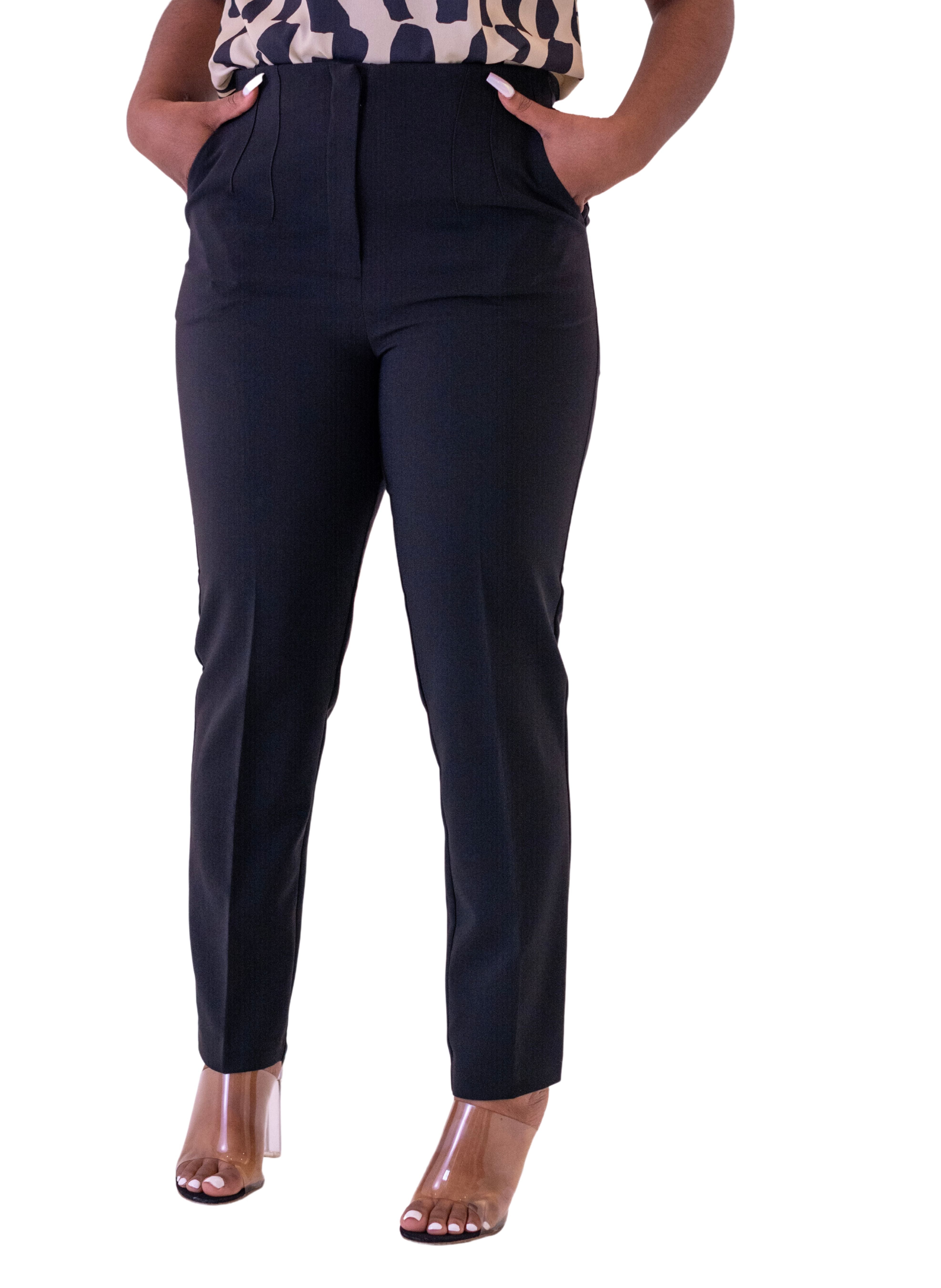 Women's black tailored dress pants with stretch fit and pockets