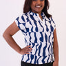 Women's blue and white batwing/ short sleeve blouse